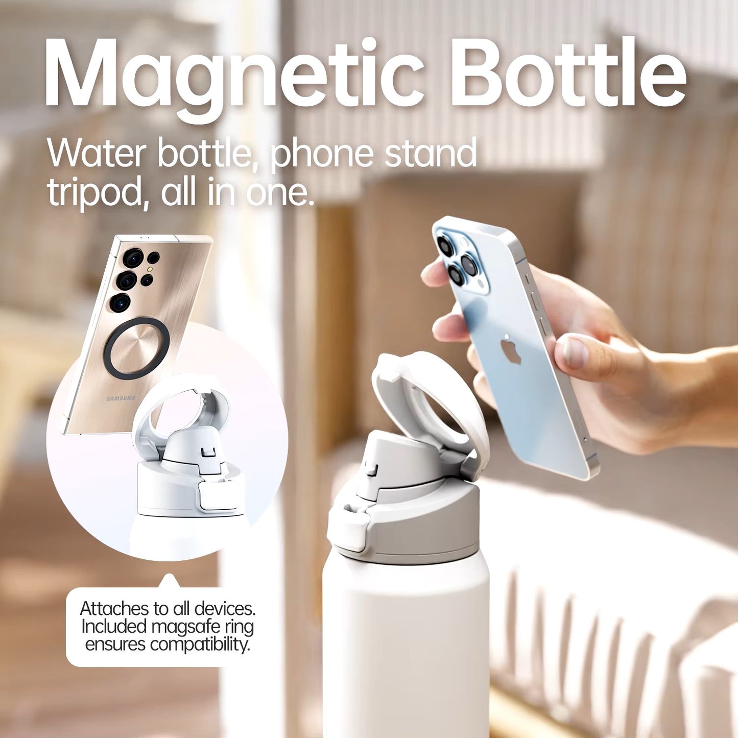 New 24oz Magnetic Phone Holder Water Bottle